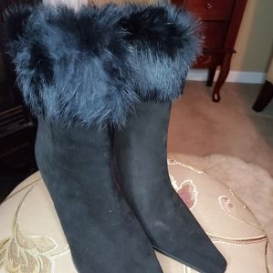 Lord & Taylor Suede Fox Fur Trim Boots